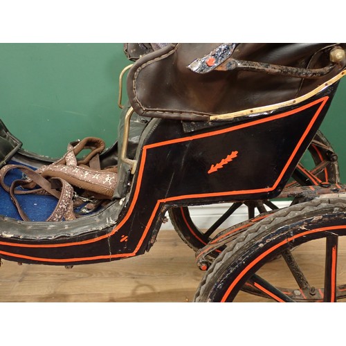 674 - A painted Child's Carriage, with folding canopy button upholstered back and seat,  and with two smal... 