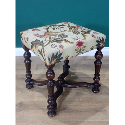 700 - A Queen Anne style upholstered rectangular Stool with stuff over seat, raised on turned and octagona... 