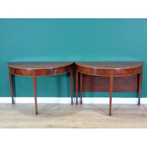 699 - A pair of 19th Century mahogany inlaid demi-lune Side Tables, each with ebony and satinwood stringin... 