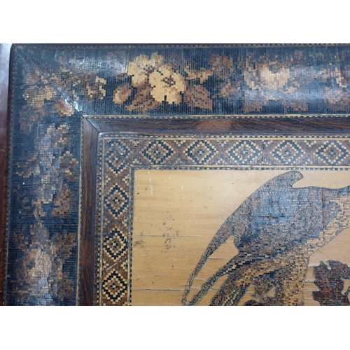 539 - A Tunbridge ware Sewing Box, the cover with a design of a peregrine falcon on a branch with floral b... 