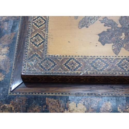 539 - A Tunbridge ware Sewing Box, the cover with a design of a peregrine falcon on a branch with floral b... 