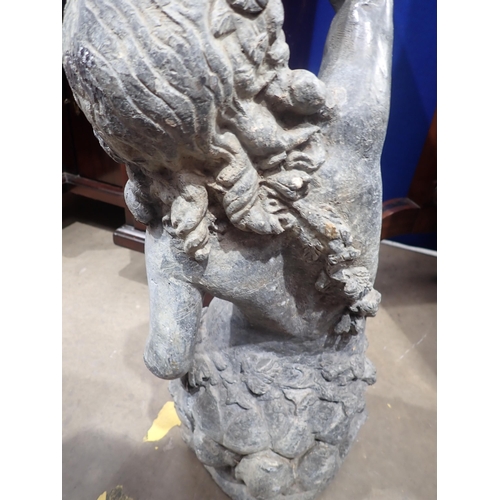 479 - A lead Garden Water Feature in the form of a maiden holding a fish, 2ft 8in H