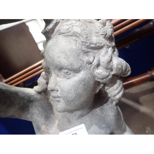 479 - A lead Garden Water Feature in the form of a maiden holding a fish, 2ft 8in H