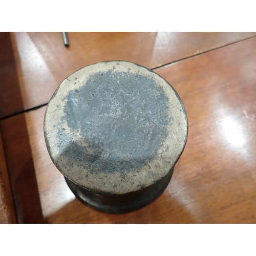 483 - A 17th Century bronze English Mortar with fleur-de-lys designs, 5in diam