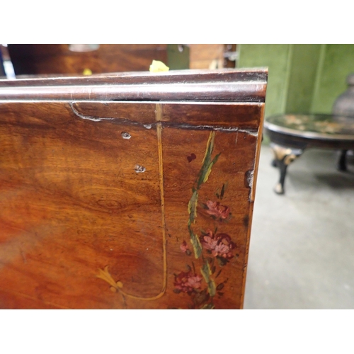 724 - A 19th Century mahogany drop leaf Work Table with satinwood stringing and ribbon painted decoration ... 