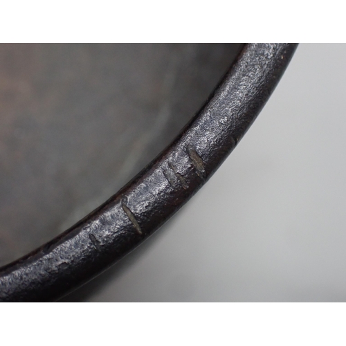 400 - A Chinese bronze small Censor with mask handles, 5in diam, six character mark under