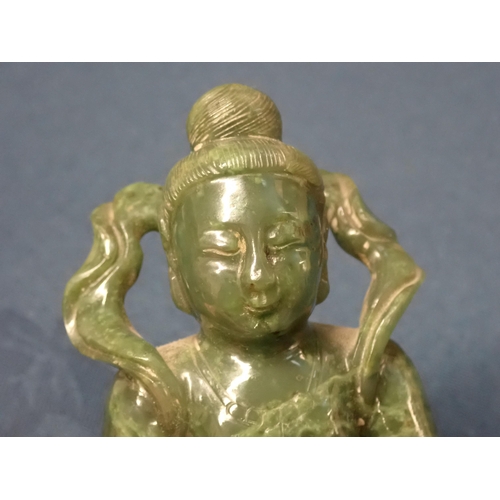 402 - A carved greenstone Figure of a Buddha on carved wooden stand 6in H, an Eastern carved stone Figure ... 