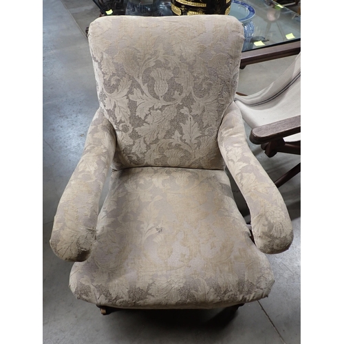 628 - A 19th Century Gillow Armchair with scrolled back and arms, stamped 'Gillow 3029', one replaced back... 