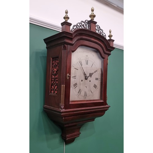 533 - A fine George III hooded striking Wall Clock by Alexander Cumming, London, having shaped arched silv... 