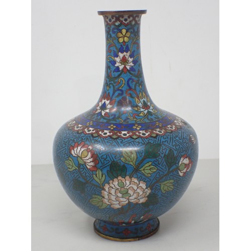 393 - A 19th Century Chinese cloisonné blue ground Vase with floral design 9in H, a cloisonné Bowl with dr... 