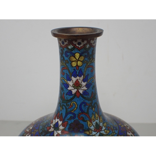 393 - A 19th Century Chinese cloisonné blue ground Vase with floral design 9in H, a cloisonné Bowl with dr... 