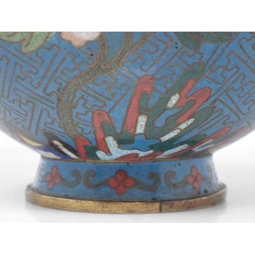 393 - A 19th Century Chinese cloisonné blue ground Vase with floral design 9in H, a cloisonné Bowl with dr... 