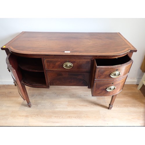 441 - A 19th Century mahogany Sideboard with satinwood crossbanding fitted drawers and a cupboard and rais... 