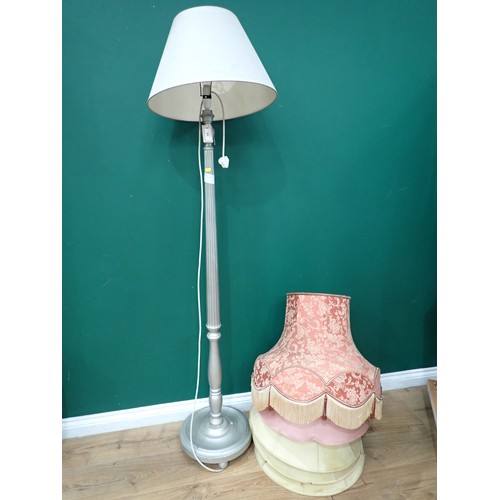 438 - A silver painted Standard Lamp ( Failed PAT Test)and shade and a quantity of Lampshades