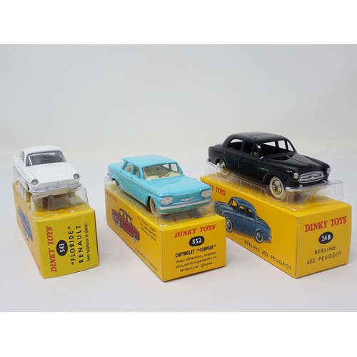 83 - A boxed Atlas Dinky Toys No.24B French Berline 403 Peugeot, No.543 'Floride' Renault and No.552 Chev... 