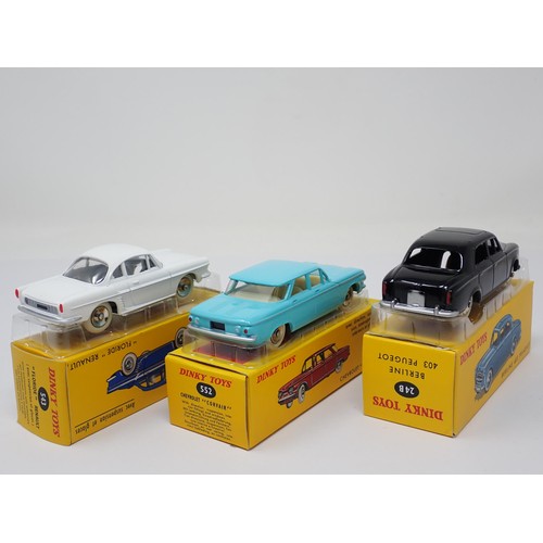 83 - A boxed Atlas Dinky Toys No.24B French Berline 403 Peugeot, No.543 'Floride' Renault and No.552 Chev... 