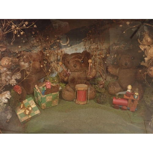 15 - Three diorama Cases depicting teddy bear picnics, 11 x 16in