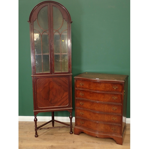 18 - ***WITHDRAWN***A reproduction walnut serpentine Chest of five long drawers on bracket feet, 2ft 7in ... 