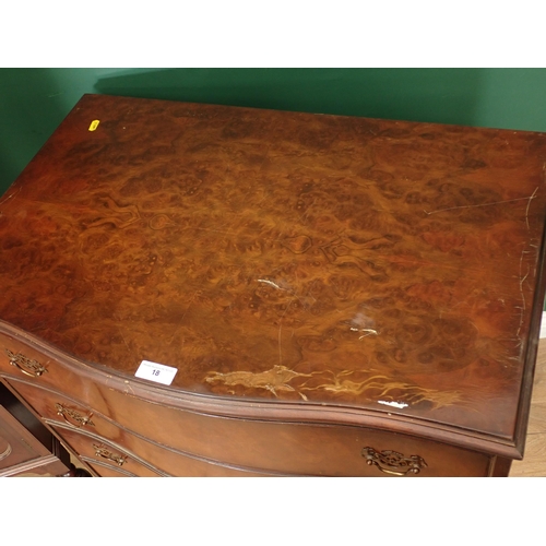 18 - ***WITHDRAWN***A reproduction walnut serpentine Chest of five long drawers on bracket feet, 2ft 7in ... 