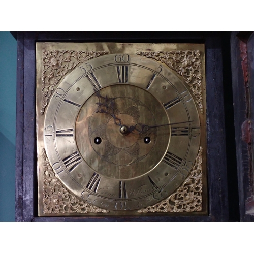 240 - A pine cased cottage Longcase Clock with engraved square brass dial inscribed Evan Williams, Neath, ... 