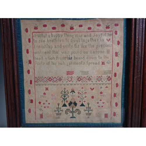 248 - A Sampler dated 1823 with text and floral motifs 10 1/2 x 10 1/2in and another 1865 with tree and bi... 