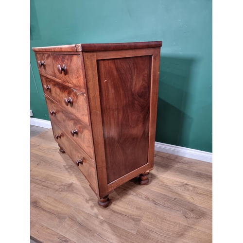 288 - A mahogany Chest of two short and three long drawers on turned supports, 3ft 4in W