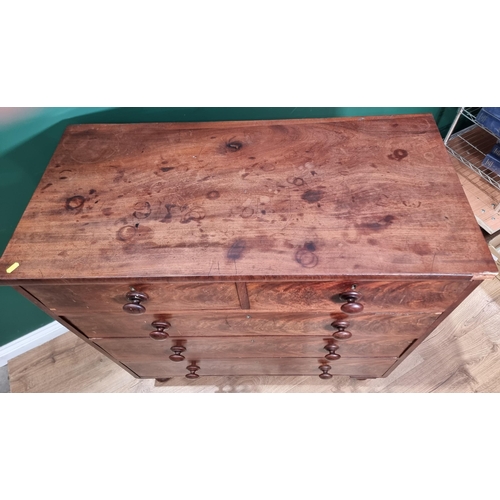 288 - A mahogany Chest of two short and three long drawers on turned supports, 3ft 4in W