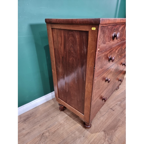 288 - A mahogany Chest of two short and three long drawers on turned supports, 3ft 4in W