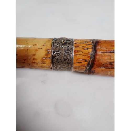 296 - A white metal mounted bamboo Walking Cane with bulbous grip