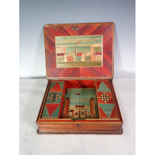 297 - A straw work Box in the form of a book decorated interior houses and two lidded compartments, 10½ x ... 