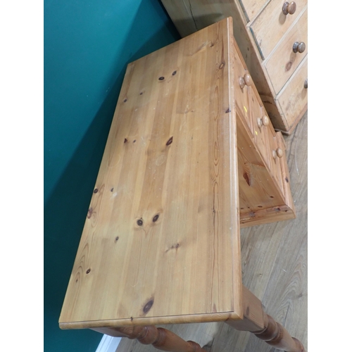 306 - An antique pine Chest of two short and three long drawers, 3ft 3in W x 2ft 10in H, a pine Desk and a... 