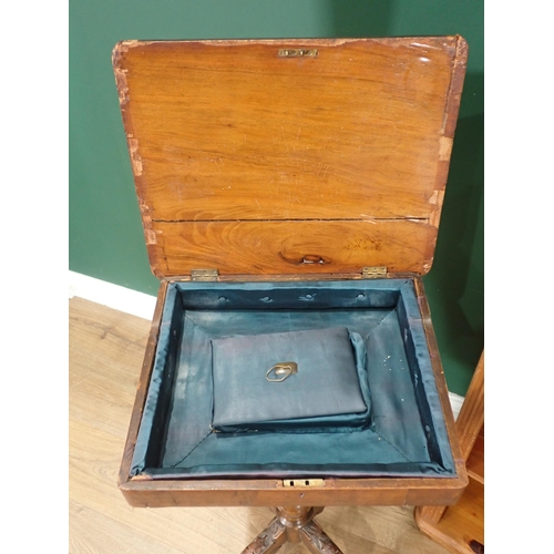 315 - A 19th Century mahogany oval Pillar Table, a walnut Work Table A/F and a modern pne open Bookcase