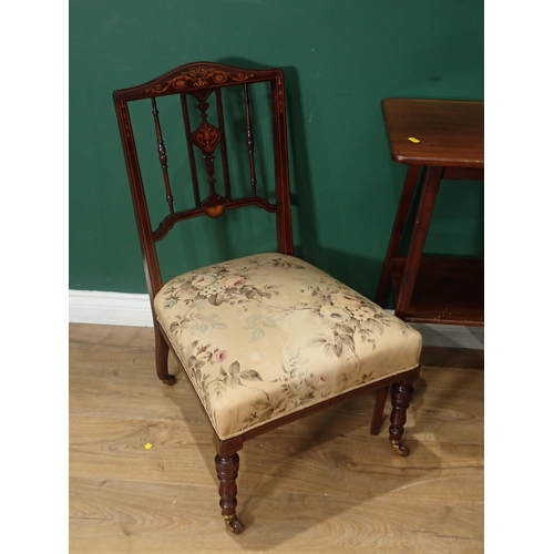 321 - ***WITHDRAWN***A pair of mahogany Chairs with inlaid decorations, two Nests of Tables, and a two tie... 