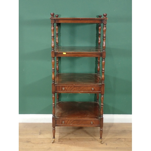 330 - A mahogany four tier Whatnot, two of the shelves fitted drawers, 4ft 1in H