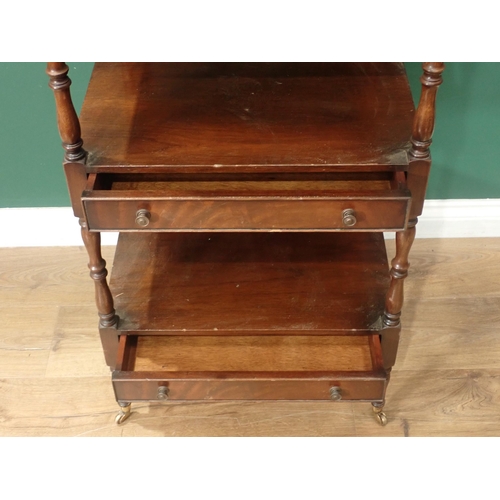 330 - A mahogany four tier Whatnot, two of the shelves fitted drawers, 4ft 1in H