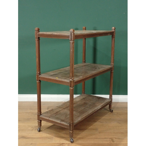 336 - An oak three tier Trolley on casters, 3ft W x 3ft 7in