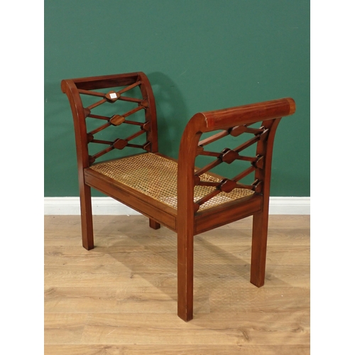 338 - A reproduction mahogany Window Seat, with cane work seat