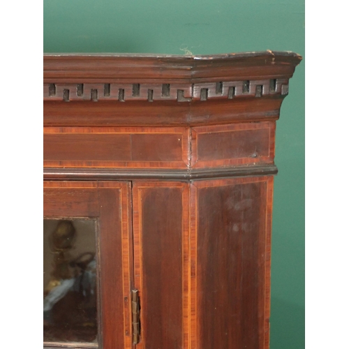 341 - A crossbanded mahogany hanging Corner Cupboard with single astragal glazed door, 3ft 9in H