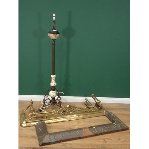 344 - An brass and ceramic Standard Lamp, (Failed PAT Test) converted to electricity, an Art Nouveau coppe... 