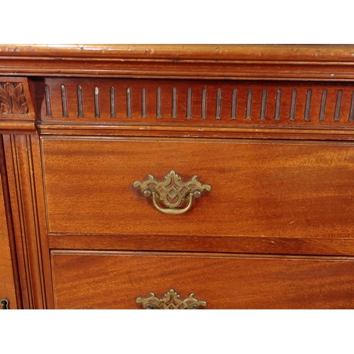 358 - A mahogany Sideboard with raised back fitted drawers and cupboards and raised on turned supports7, 5... 