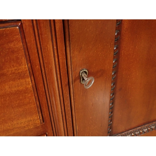 358 - A mahogany Sideboard with raised back fitted drawers and cupboards and raised on turned supports7, 5... 