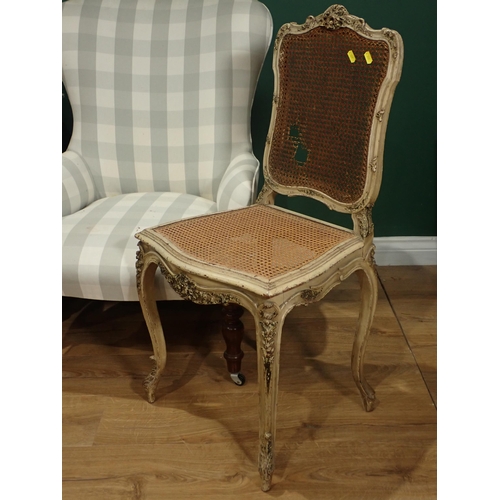 361 - Two French style cane seated and backed Bedroom Chairs, a modern upholstered Easy Chair and another ... 