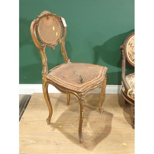 361 - Two French style cane seated and backed Bedroom Chairs, a modern upholstered Easy Chair and another ... 