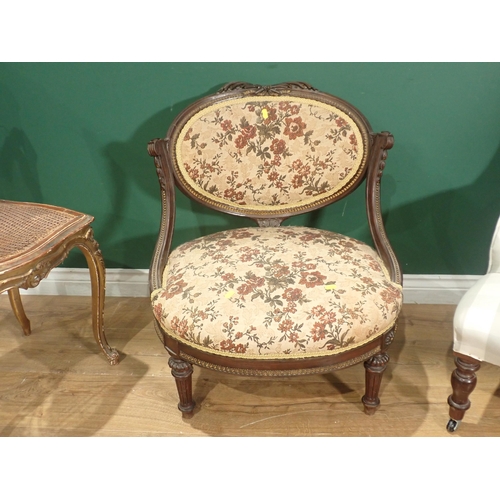 361 - Two French style cane seated and backed Bedroom Chairs, a modern upholstered Easy Chair and another ... 