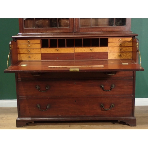 367 - A Georgian mahogany Secretaire Bookcase, with a pair of astragal glazed doors enclosing adjustable s... 