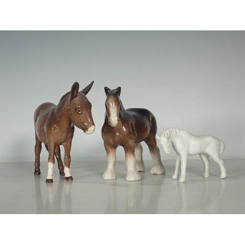 370 - A Beswick model of Donkey, 5 1/2in A/F, five small models of horses, a collection of models of Cats ... 