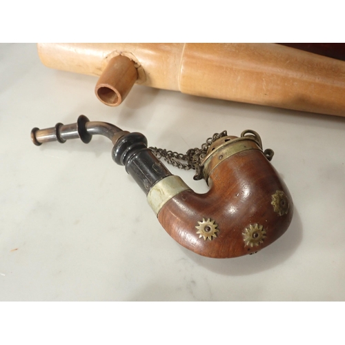 377 - A quantity of turned wooden items, barrel Taps, a Meerschaum Pipe, a Clay Pipe, etc