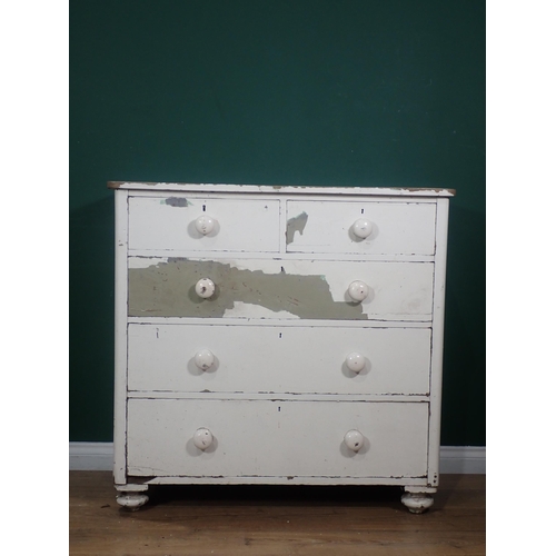 392 - A painted Chest of two short over three long drawers on bun feet, 3ft 4