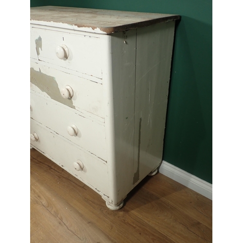 392 - A painted Chest of two short over three long drawers on bun feet, 3ft 4