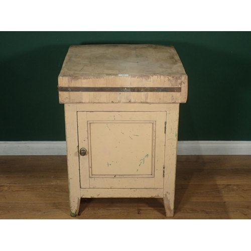 393 - A Butchers Block on painted pine cupboard base 2ft 8